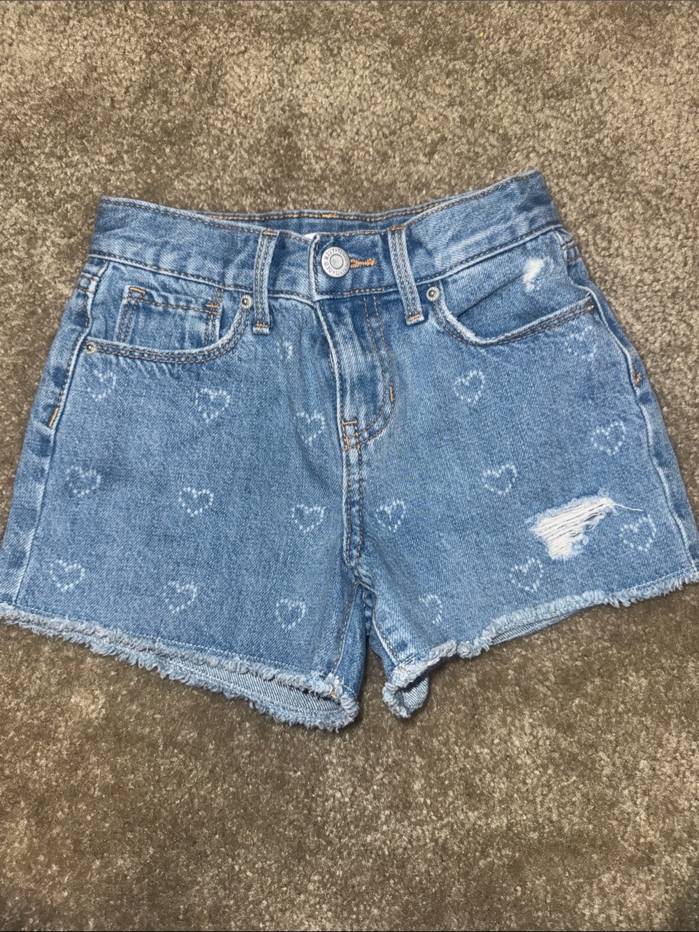 Old Navy Blue Denim Heart-Print Kids Shorts. Girls sz 7